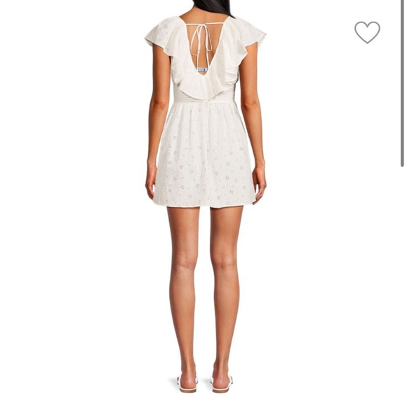 Weworewhat V Neck Eyelet Ruffle Mini Dress in size small - Picture 3 of 6